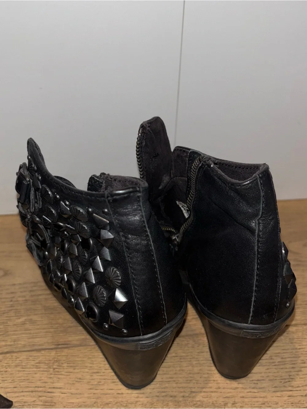 Ash Black Studded Wedge Ankle Boots